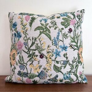 Embroidery Wild Flowers Embroidered Floral Decorative Throw Pillow